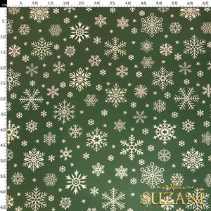 Yeşil Zemin Kar Tanesi Desenli Dijital Baskılı Kumaş