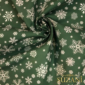 Yeşil Zemin Kar Tanesi Desenli Dijital Baskılı Kumaş