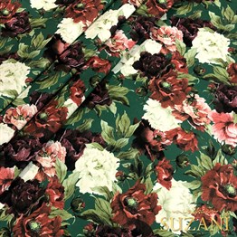 Yeşil Zemin Karanfil Desenli Kumaş Dijital Baskılı Kumaş