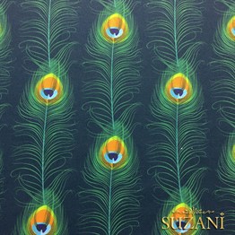 Yeşil Zemin Tavus Kuşu Tüyü Desenli Kumaş