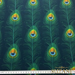 Yeşil Zemin Tavus Kuşu Tüyü Desenli Kumaş