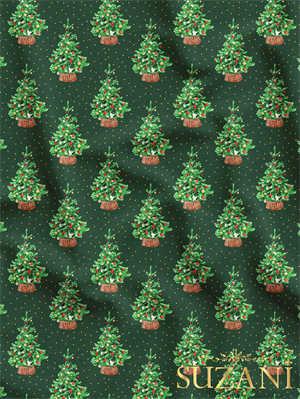 yılbaşı Ağacı Desenli Dijital Baskılı Kumaş