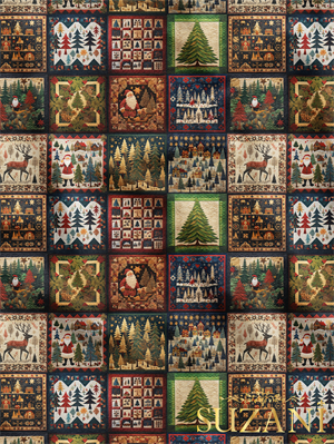 Yılbaşı Ağacı Patchwork Desenli Dijital Baskılı Kumaş