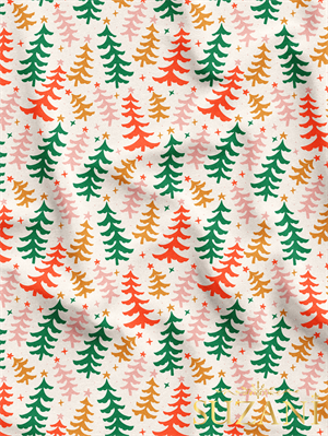 Yılbaşı Çam Ağaçları Desenli Dijital Baskılı Kumaş