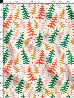 Yılbaşı Çam Ağaçları Desenli Dijital Baskılı Kumaş