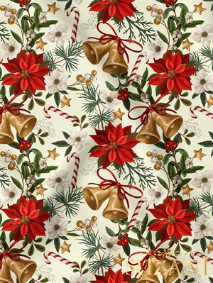 Yılbaşı Çan Desenli Dijital Baskılı Kumaş