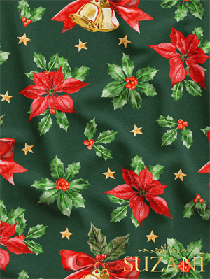 Yılbaşı Çiçeği Kokina Desenli Dijital Baskılı Kumaş