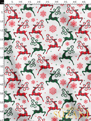 Yılbaşı Ekose Geyik Desenli Dijital Baskılı Kumaş