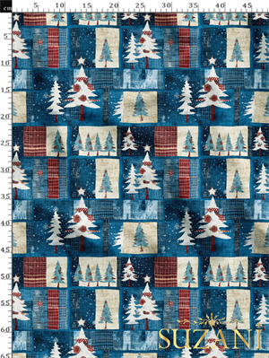 Yılbaşı Noel Ağacı Desenli Dijital Baskılı Kumaş