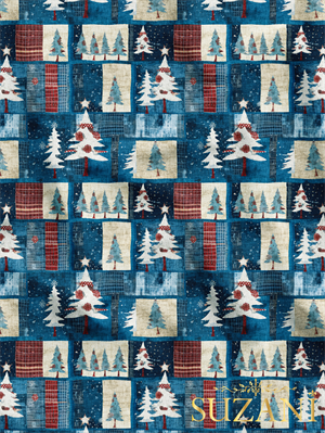 Yılbaşı Noel Ağacı Desenli Dijital Baskılı Kumaş