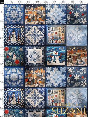 Yılbaşı Patchwork Desenli Dijital Baskılı Kumaş