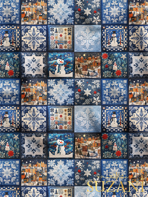 Yılbaşı Patchwork Desenli Dijital Baskılı Kumaş