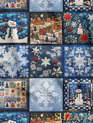 Yılbaşı Patchwork Desenli Dijital Baskılı Kumaş