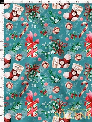 Yılbaşı Süsleri Desenli Dijital Baskılı Kumaş