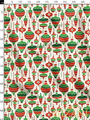 Yılbaşı Süsleri Desenli Dijital Baskılı Kumaş