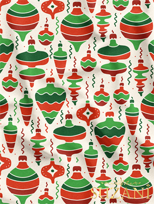 Yılbaşı Süsleri Desenli Dijital Baskılı Kumaş