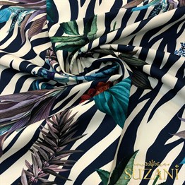 Zebra Zemin Botanik Desenli Dijital Baskılı Kumaş