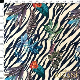 Zebra Zemin Botanik Desenli Dijital Baskılı Kumaş