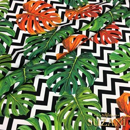 Zigzag Zemin Turuncu Devetabani Kumaş