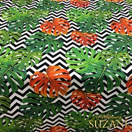 Zigzag Zemin Turuncu Devetabani Kumaş