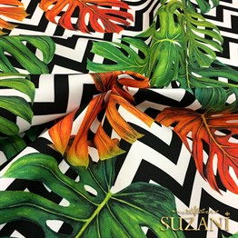 Zigzag Zemin Turuncu Devetabani Kumaş