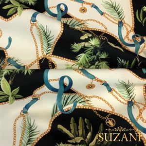 Zincir Tropikal Yaprak Desenli Dijital Baskılı Kumaş