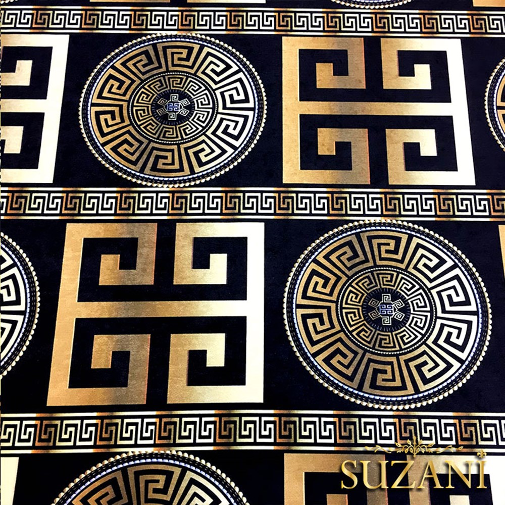 Altın Greek Desen Kadife Şönil Kumaş - Suzani