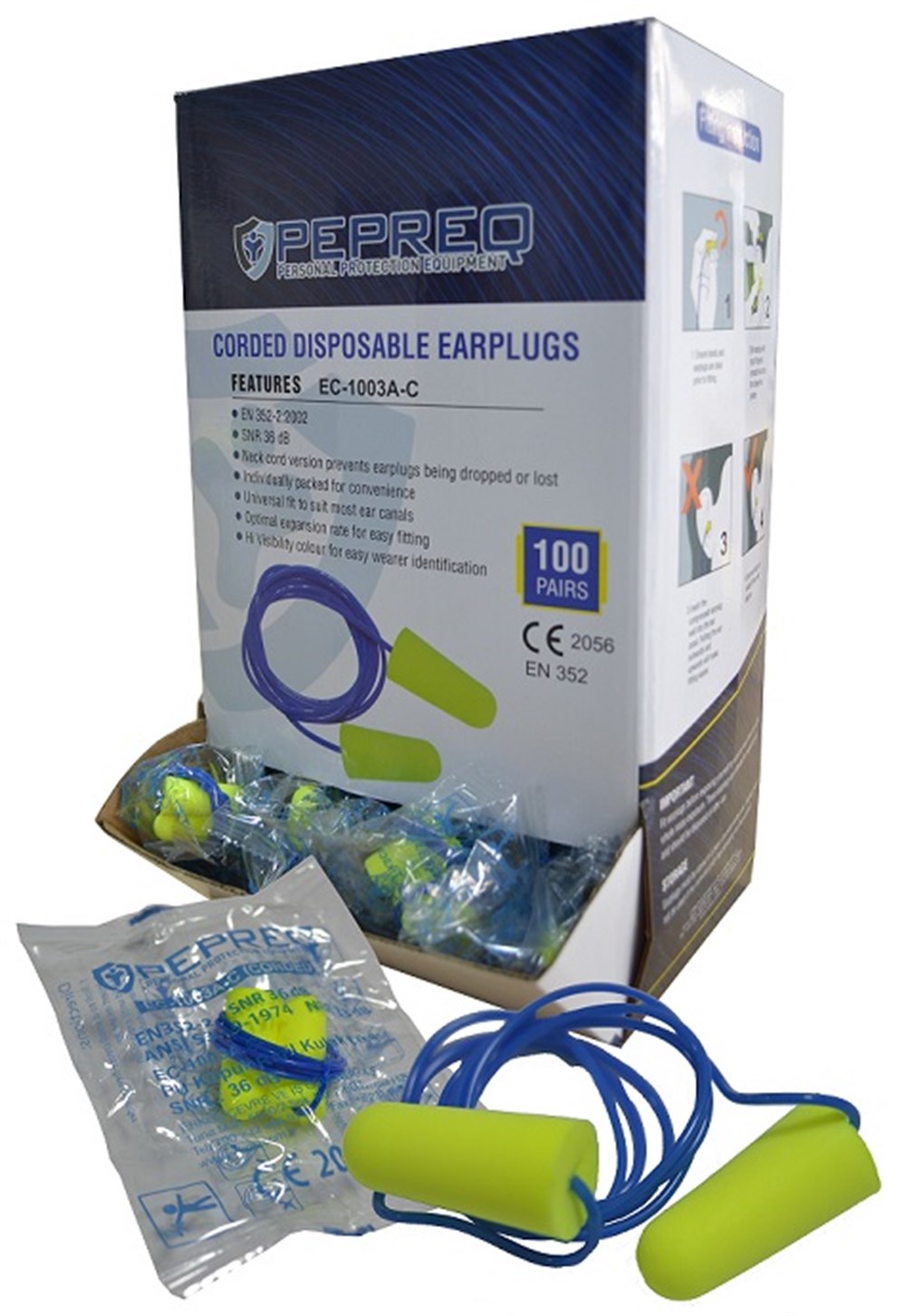 PEPREQ EC-1003AC|Sarı Köpük Gürültü Önleyici İpli Kulak Tıkacı