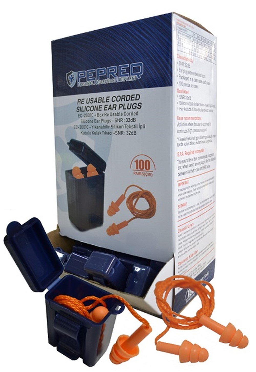 PEPREQ EC-2001C|Turuncu Çam Tipi İpli Silikon Kulak Tıkacı