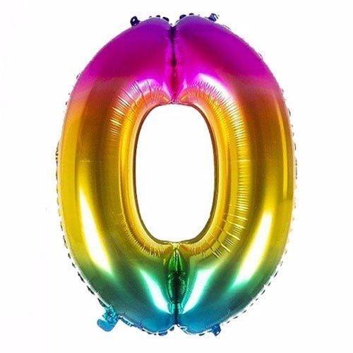 0 Rakamlı Gökkuşağı Rengarenk Folyo Balon 76 cm