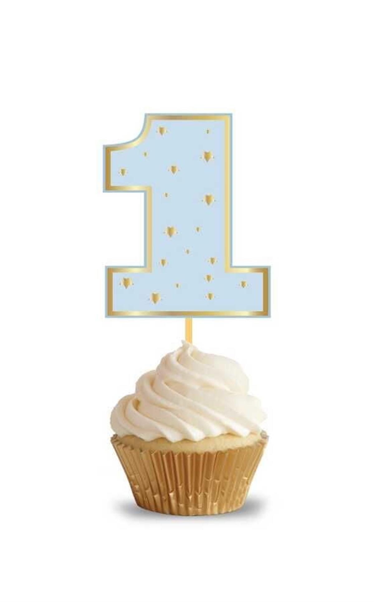 1 Yaş Erkek Bebek Varaklı Cupcake Kürdan 10 Adet