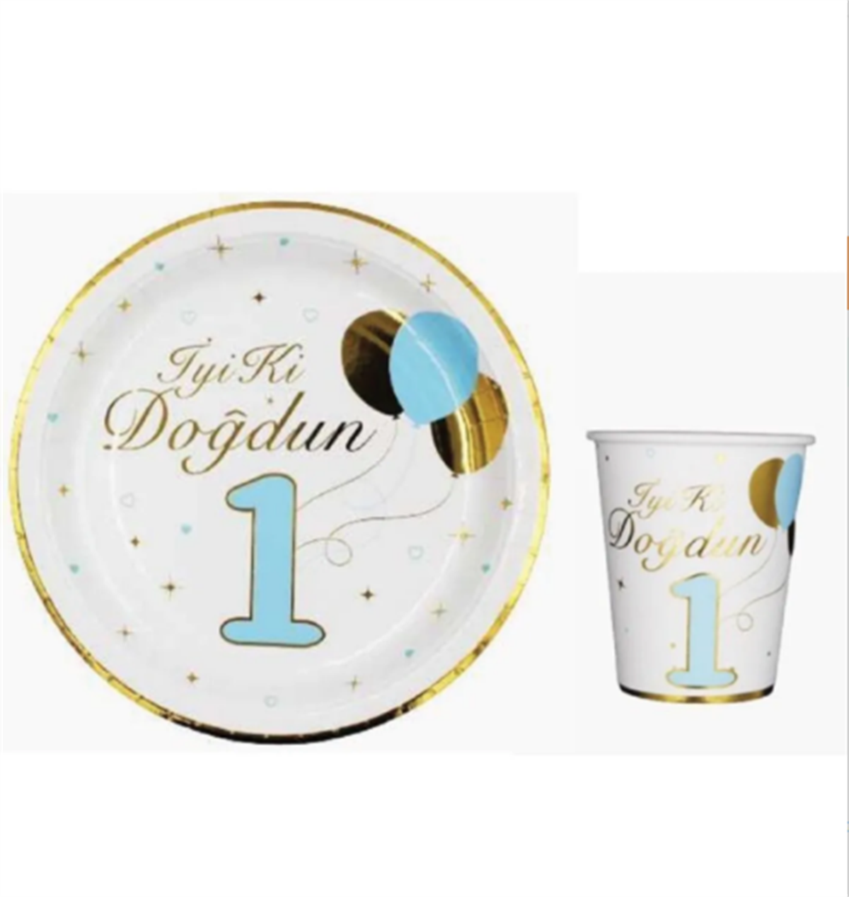 1 Yaş Erkek Bebek Varaklı İyiki Doğdun Tabak Babak Seti 6 Kişilik