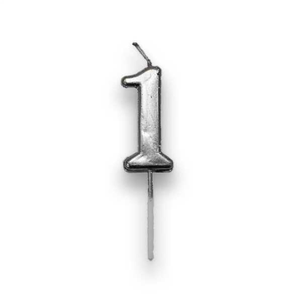 1 Rakamlı Gümüş Renk Yaş Mumu 10 cm