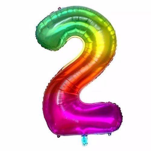 2 Rakamlı Gökkuşağı Rengarenk Folyo Balon 76 cm