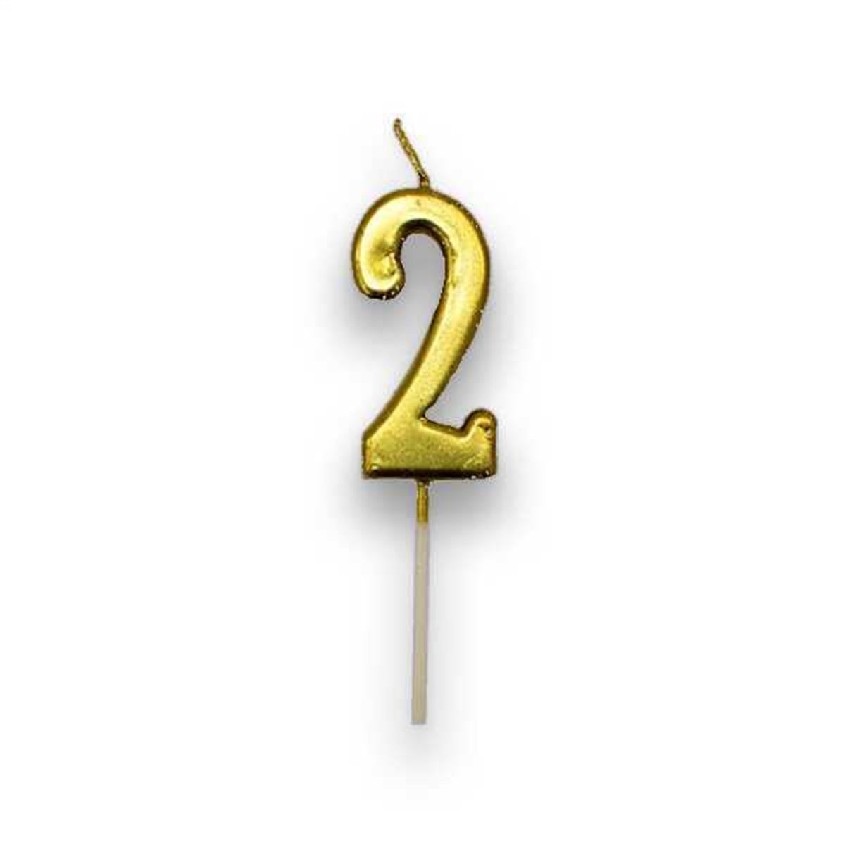 2 Rakamlı Gold Renk Yaş Mumu 10 cm