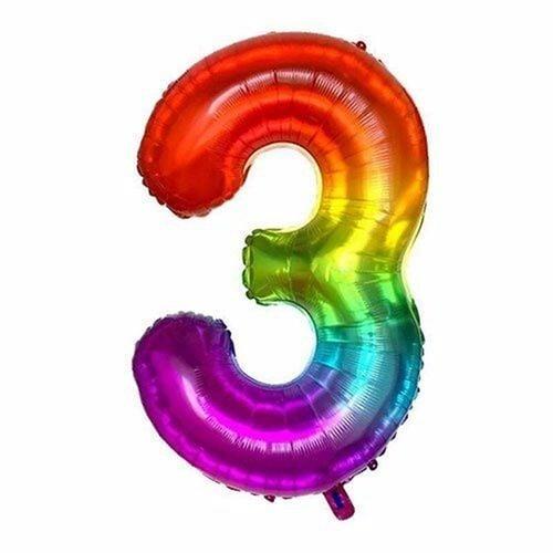 3 Rakamlı Gökkuşağı Rengarenk Folyo Balon 76 cm