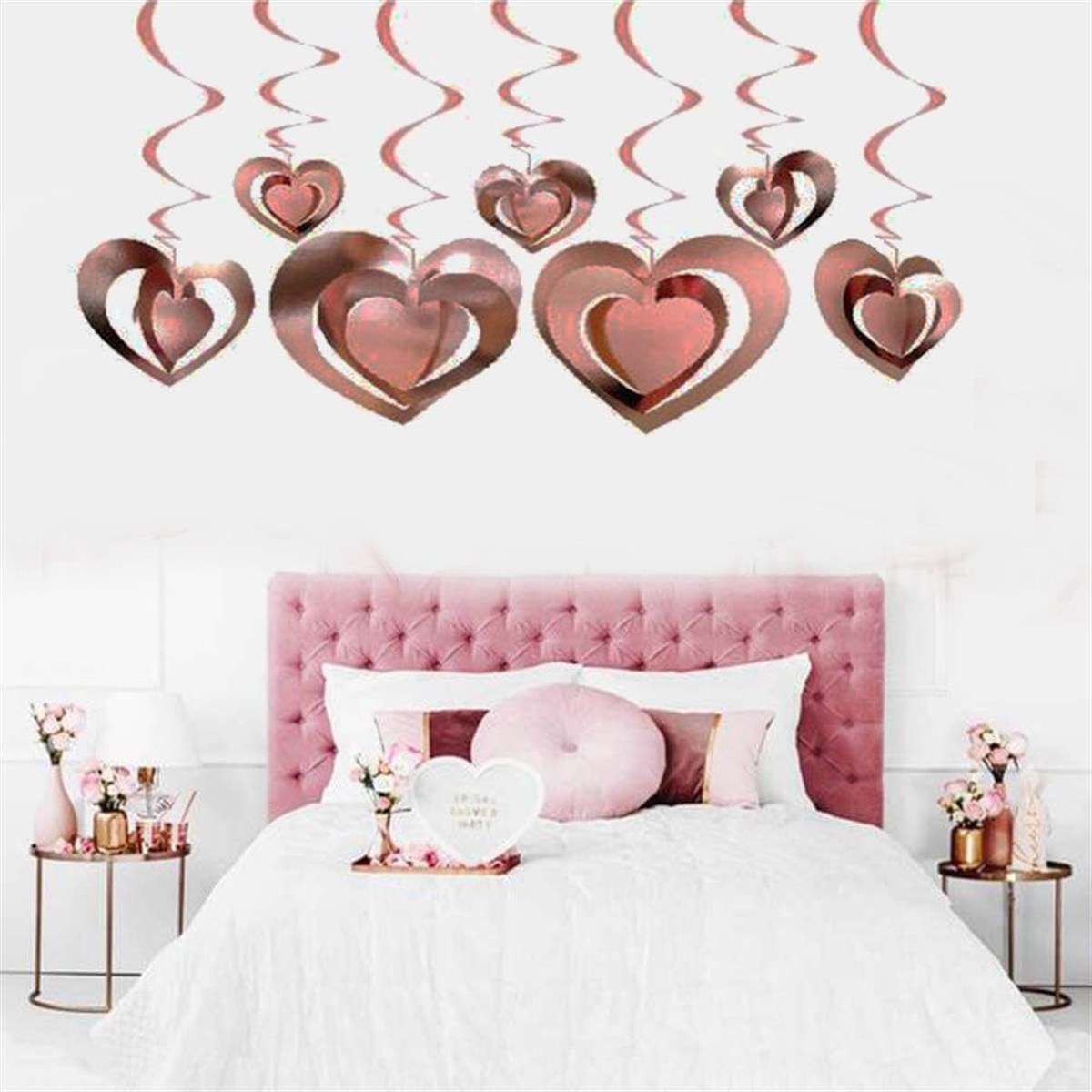 3 Boyutlu Rose Gold Kalp Asma Süs 12 Parça