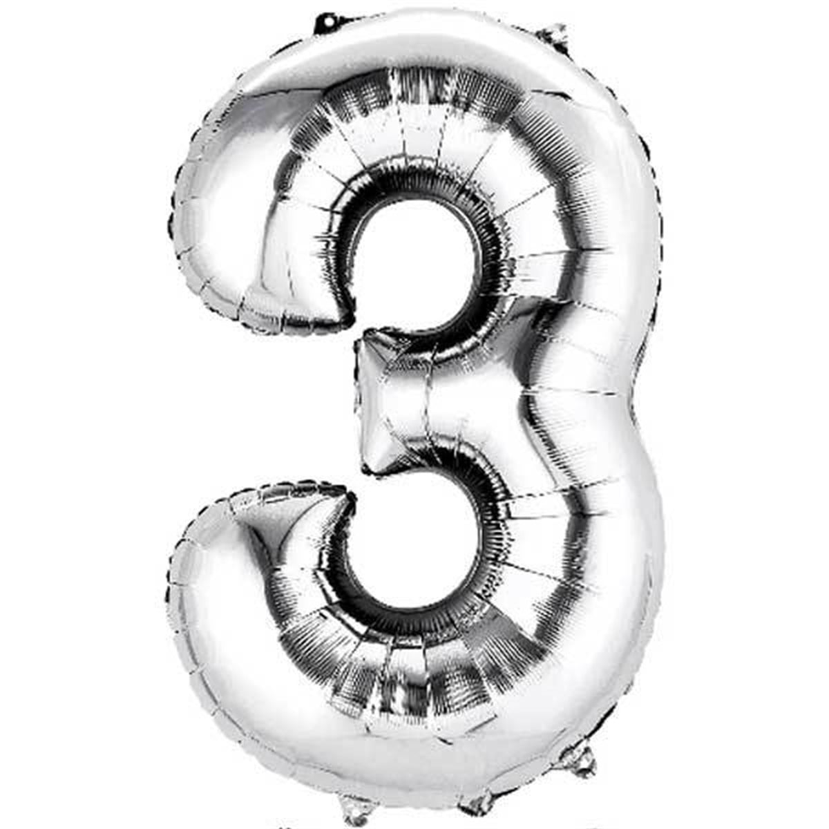 3 Rakam Folyo Gümüş Balon Küçük 35 cm