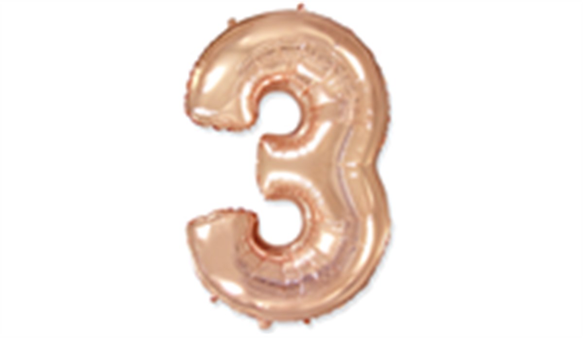3 Rakamlı Folyo Rose Gold Renk Balon 76 cm