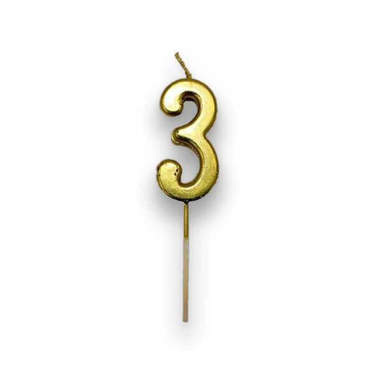 3 Rakamlı Gold Renk Yaş Mumu 10 cm