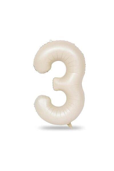 3 Rakamlı Krem Renk Folyo Balon 82 cm
