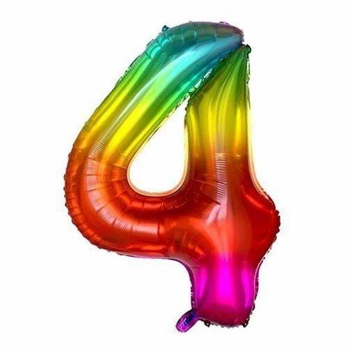 4 Rakamlı Gökkuşağı Rengarenk Folyo Balon 76 cm