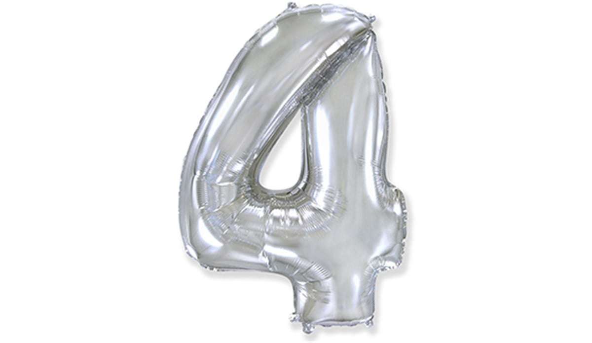 4 Rakamlı Folyo Gümüş Renk Balon 76 cm