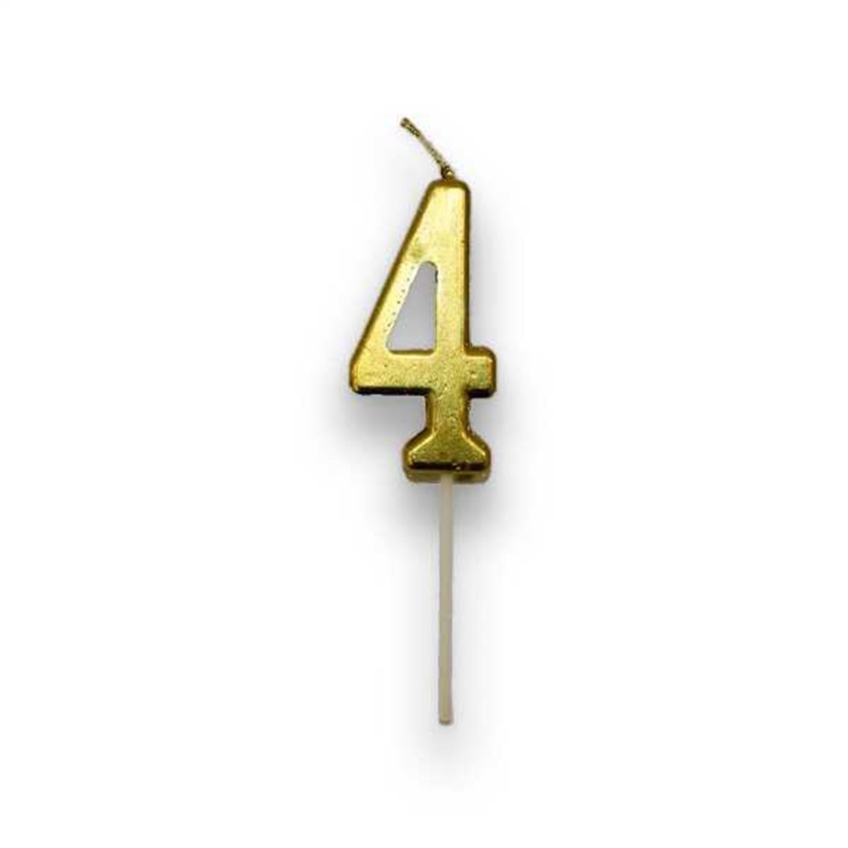 4 Rakamlı Gold Renk Yaş Mumu 10 cm