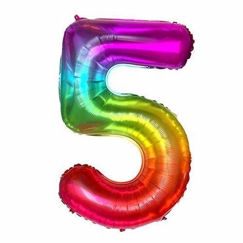5 Rakamlı Gökkuşağı Rengarenk Folyo Balon 76 cm