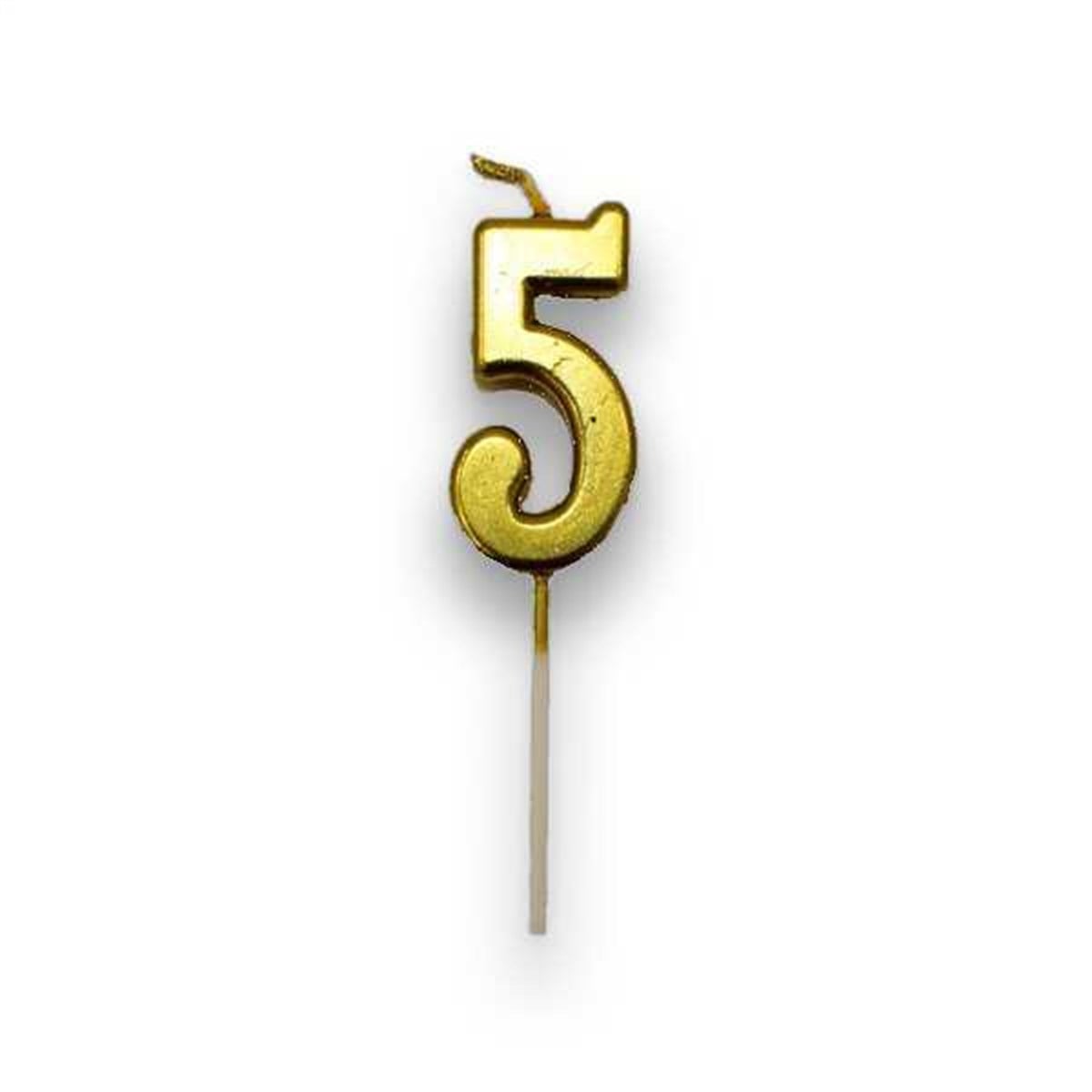 5 Rakamlı Gold Renk Yaş Mumu 10 cm