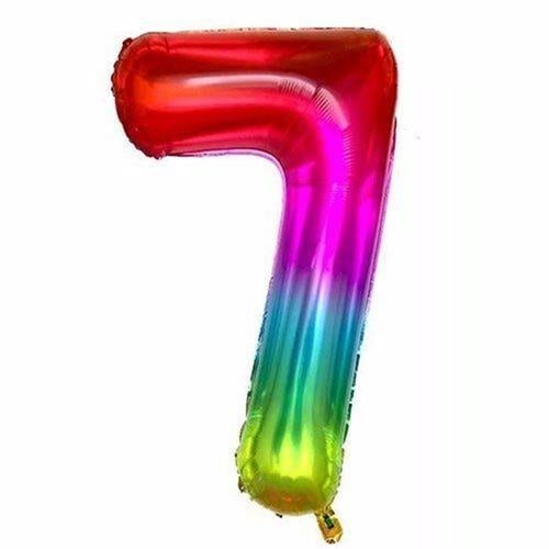 7 Rakamlı Gökkuşağı Rengarenk Folyo Balon 76 cm