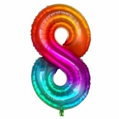 8 Rakamlı Gökkuşağı Rengarenk Folyo Balon 76 cm