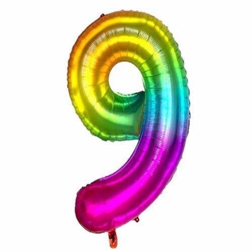 9 Rakamlı Gökkuşağı Rengarenk Folyo Balon 76 cm