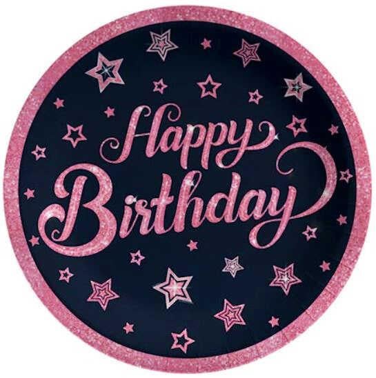 TABAK PINK STARS HAPPY BIRTHDAY 23CM PK:8 KL:48